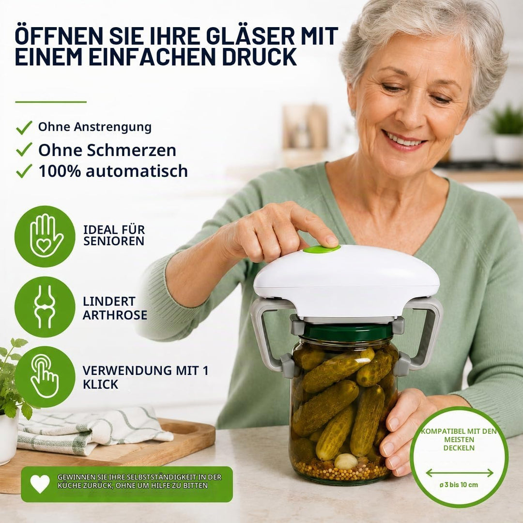 ONE TOUCH KC12 Elektrischer Glasöffner "Freihändig" - Mühelos per Knopfdruck auf den grünen Knopf -