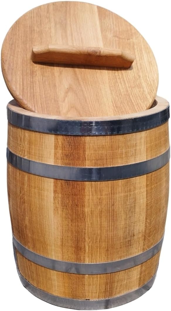 Sauerkrautfass 50L aus Eichenholz – Handgemachtes Gärfass mit Deckel & Gewicht – Holzfass zum Einleg