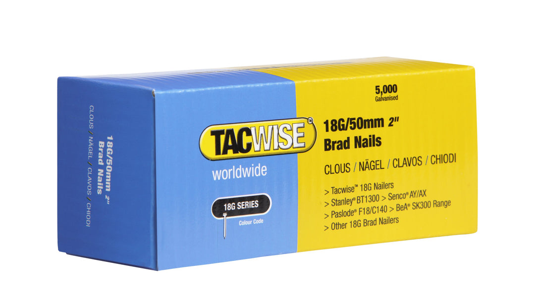 TACWISE 0401 Stauchkopfnägel Brad Typ 18G / 50 mm, verzinkte, Silberfarbig, 5000 Stück 50mm, 50mm