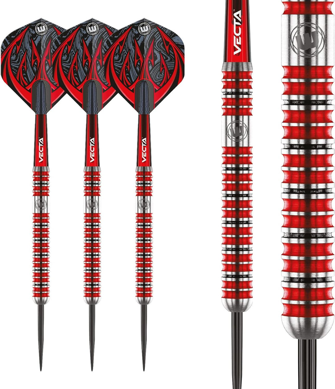 WINMAU Diablo Profi Stahlspitze Wolfram Dartpfeile mit Flüge und Stiele (Wellen) 25g Parallel, 25g P