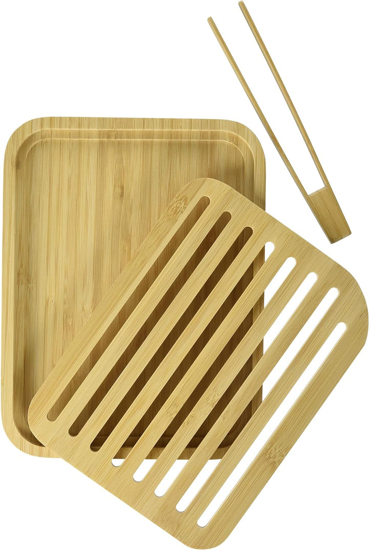 Pebbly nba055 Set Brotschneidebrett und Toastzange, Bambus beige 26 x 20 x 2 cm