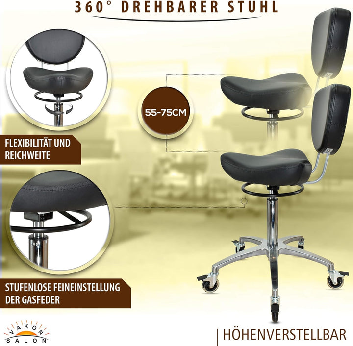 Sattelhocker Rollhocker mit Rückenlehne – ergonomischer Arbeitshocker mit Butterfly Sitz – höhenvers