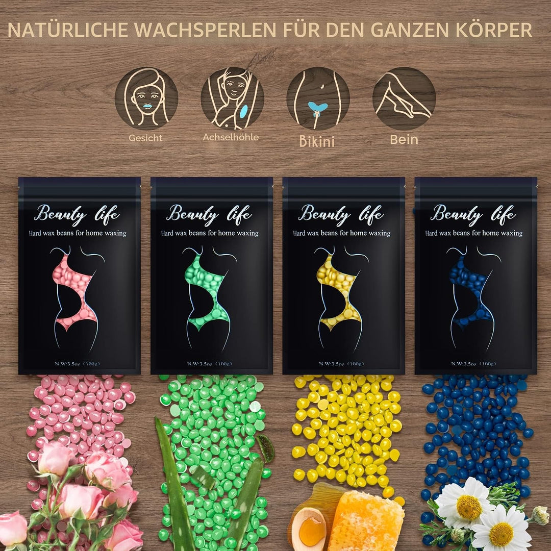 Wachswärmer Set mit 400g Wachsperlen – Professionelle Wachsmaschine für Haar- entfernung am ganzen K
