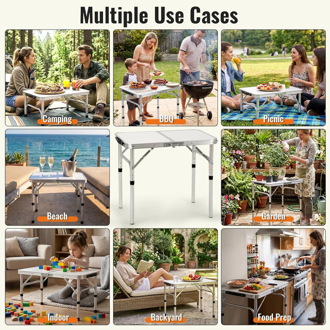 Velway Campingtisch Klappbar Höhenverstellbar 60x40cm - Leichter Alu Klapptisch Klein, Stabiler Gart