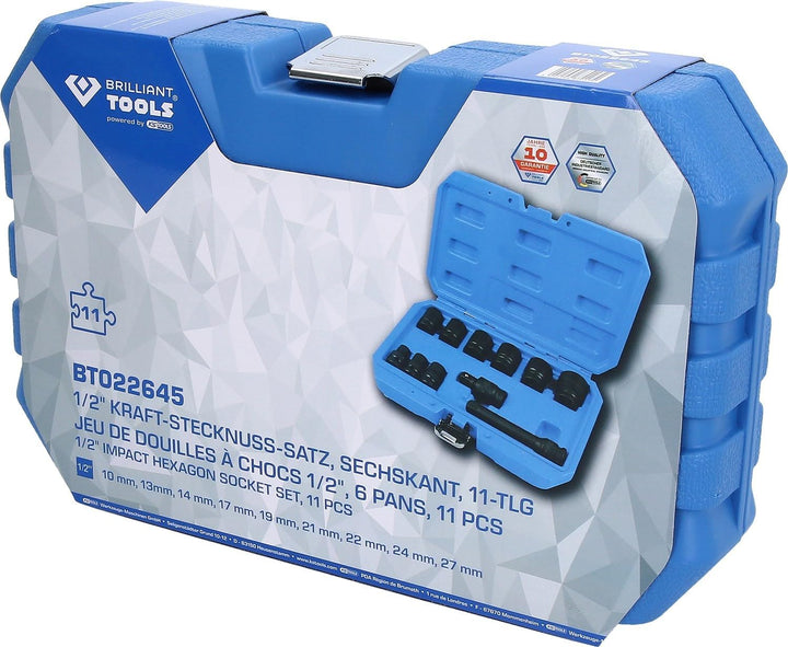 BRILLIANT TOOLS BT022645 1/2" Kraft-Stecknuss-Satz, sechskant, 11-TLG. [Powered by KS Tools]