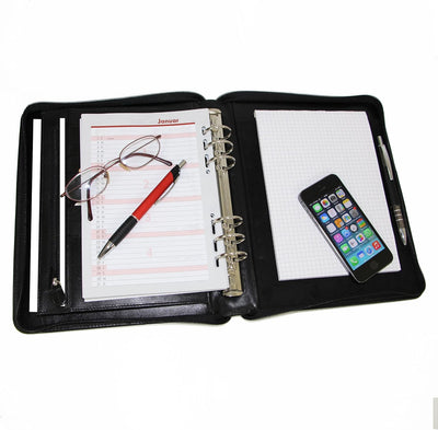 ALMADIH Leder A5 Organizer mit Ringmechanik Reissverschluss, Kalender 2024 Schreibblock Premium Rind