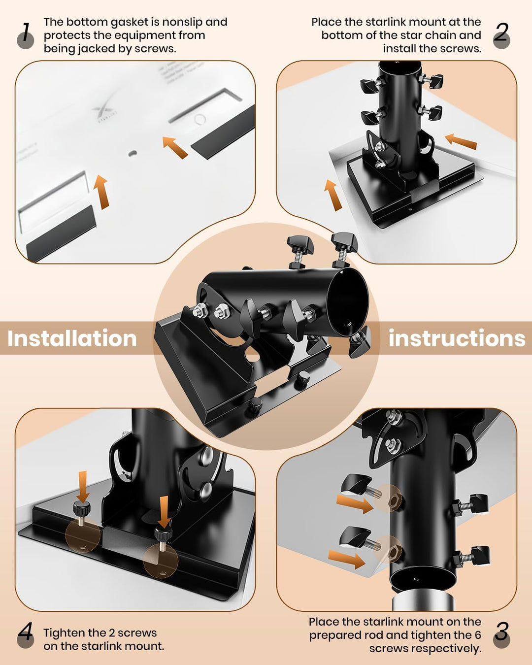 360°Starlink Gen 3 Rohradapter, Starlink Mast Halterung, Starlink V3 Montageplatte für Dach, kompati