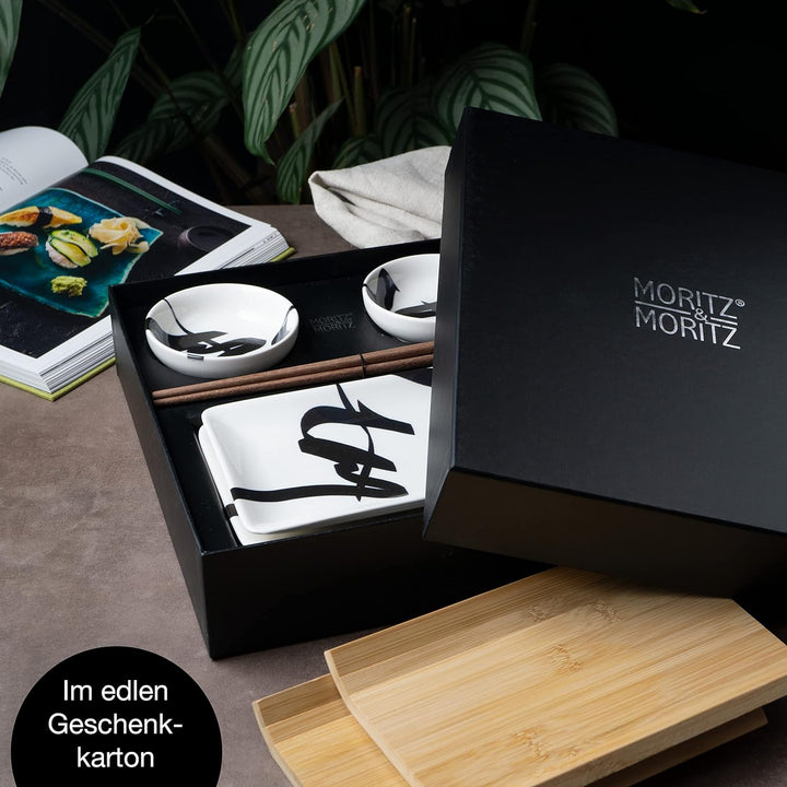 Moritz & Moritz Sushi Geschirr Set für 2 Personen - 10 Teile - Sushi Servierset mit 2x Sushi-Teller,