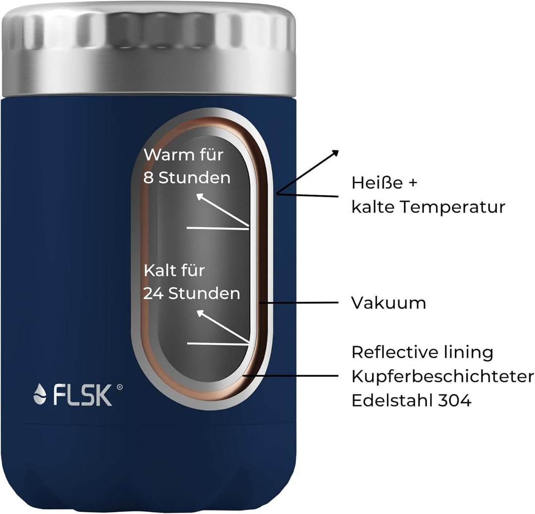 FLSK Food Jar Thermobehälter für Essen [600ml] – hält 8 Std. warm & 24 Std. kalt – VICC®-Technologie
