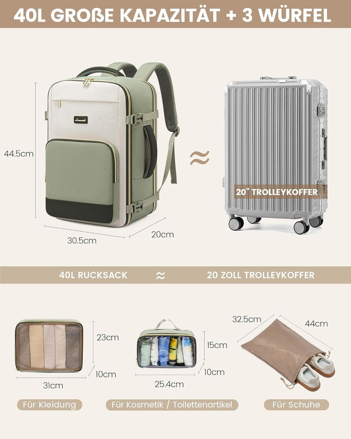 LOVEVOOK Handgepäck Rucksack, 17.3 Zoll Rucksack Handgepäck Flugzeug, Gross Reiserucksack Damen Spri