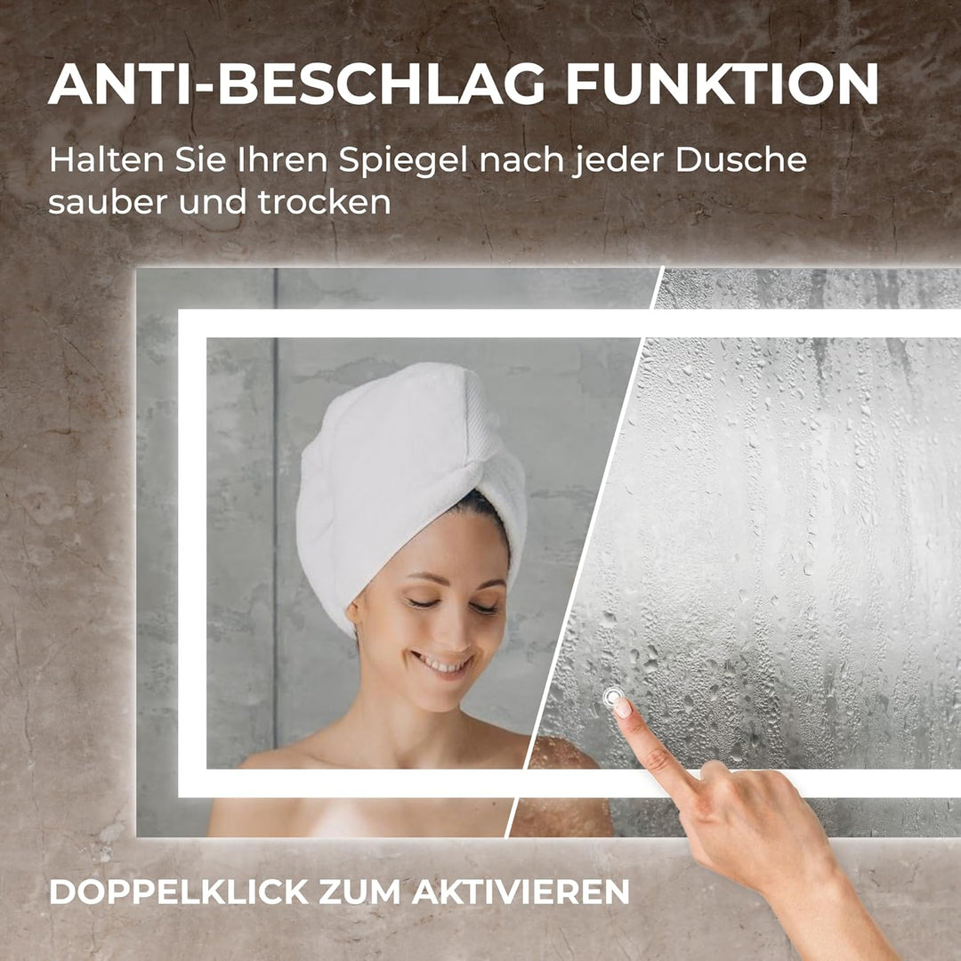 BR Bringer LED Badspiegel - 100x60 cm - Badezimmerspiegel mit Beleuchtung und Anti-Beschlag Funktion