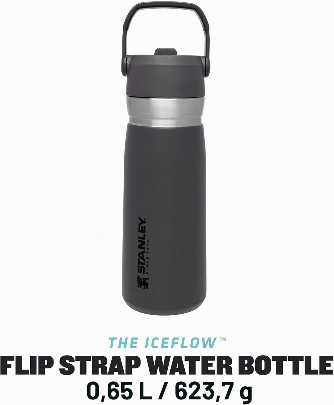 Stanley IceFlow Flip Straw Trinkflasche Edelstahl mit Strohhalm 0.65L/22OZ Charcoal – Thermosflasche