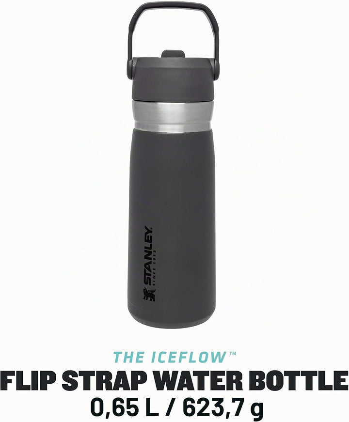 Stanley IceFlow Flip Straw Trinkflasche Edelstahl mit Strohhalm 0.65L/22OZ Charcoal – Thermosflasche