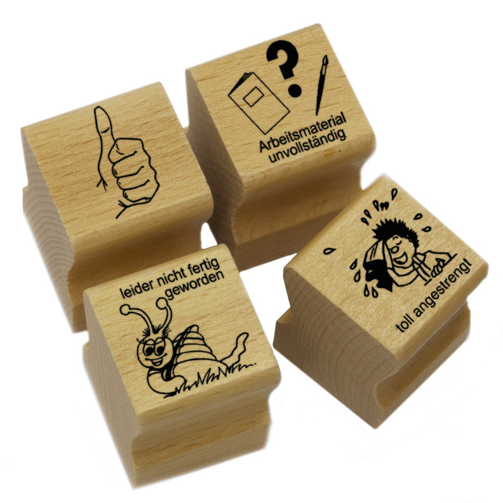 Elbi Stempelset: 4 x Spezialstempel (Daumenstempel, toll angestrengt, Arbeitsmaterial unvollständig,