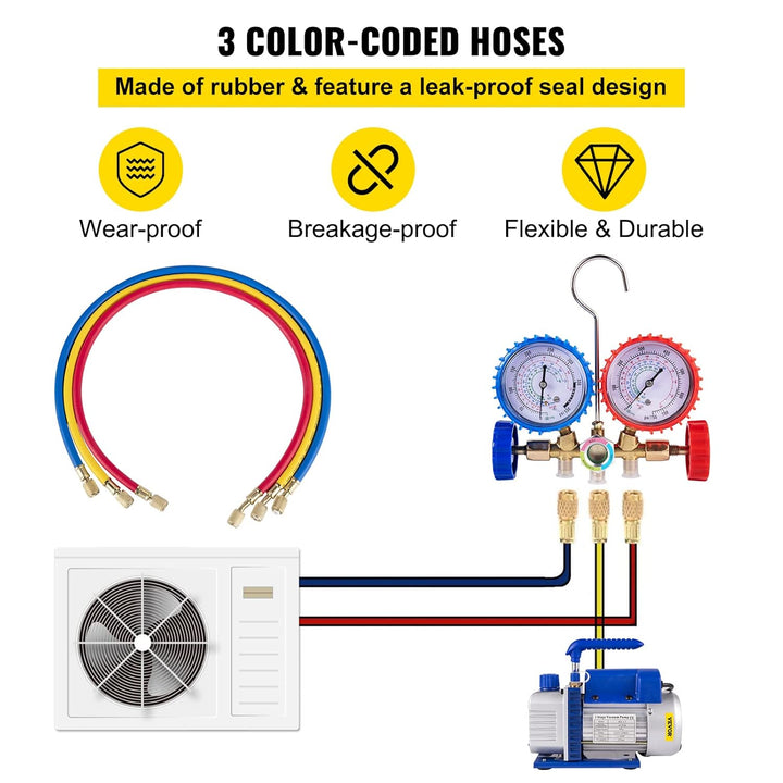 Olibelle Vakuumpumpe 4CFM,Vakuumgeräte Manifold Gauge Set für HVAC/Auto AC Kältemittelaufladung, Gee