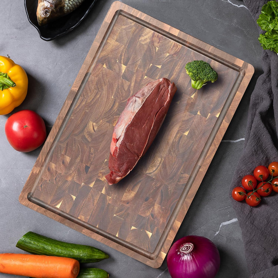 COCOBOSS Large Schneidebrett Holz PREMIUM Akazienholz Schneidebrett für Küchenplatten, mit Saftrutsc