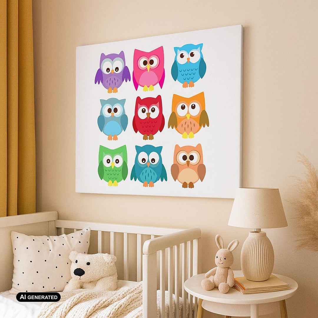 Bilder auf Leinwand Eulen Bunt Kinder Zeichnung Leinwandbild 70x50cm Wandbilder Dekoration Wohnzimme