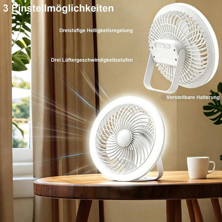 Camping Ventilator, 21 cm Campinglampe Lange Laufzeit mit 3 Windstufen | 3 Lichtstufen, Fernbedienun