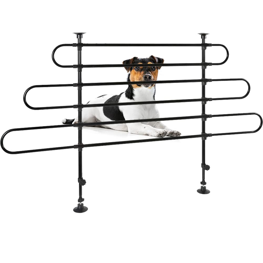 BAKAJI Universal Hundegitter mit Teleskopstange, Gepäcknetz für Tiertransport, verstellbares Eisen,