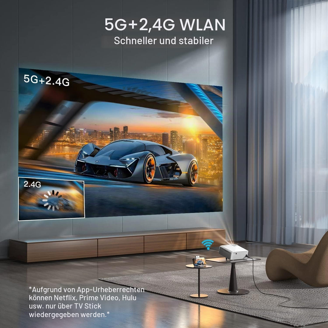 Beamer [Elektrische Keystone 6D/4P] Beamer 4K Heimkino 26000 Lumen, VISSPL Full HD 1080P WiFi Blueto