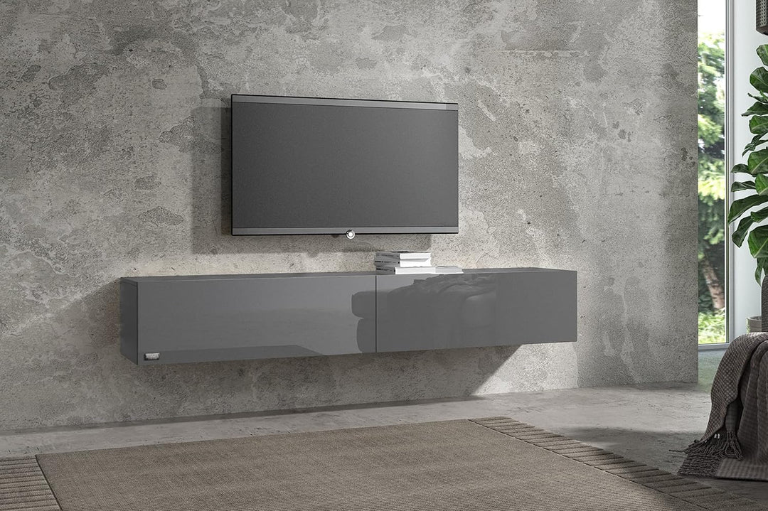 Wuun® TV Lowboard TV Board hängend I 100cm-280cm I Hängeschrank Wohnwand/Somero I Schwarz-Matt/Grau-