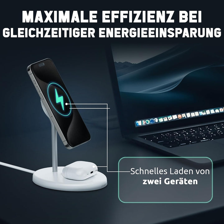 Ladestation 2-in-1 für iPhone 12-17 Serie - Kompatibel mit MagSafe, 15W Wireless Charger - Ladegerät