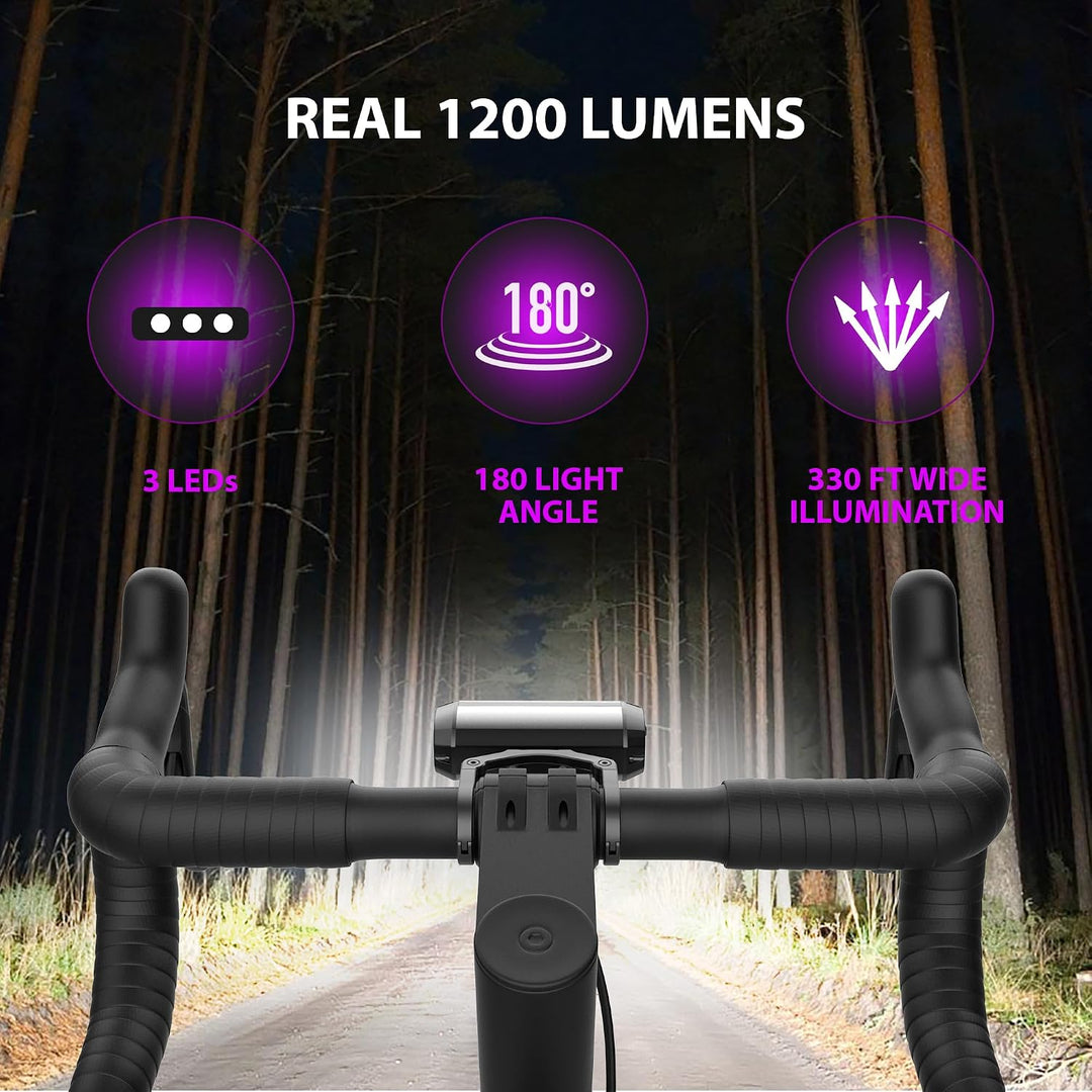 Fahrradlicht Vorne USB C Ladeanschluss 4000mah 1200 Lumens 3 LEDs 4-Lichtmodi LED Fahrradlich Vorne