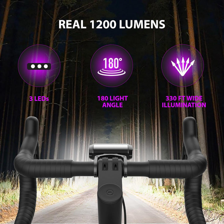 Fahrradlicht Vorne USB C Ladeanschluss 4000mah 1200 Lumens 3 LEDs 4-Lichtmodi LED Fahrradlich Vorne