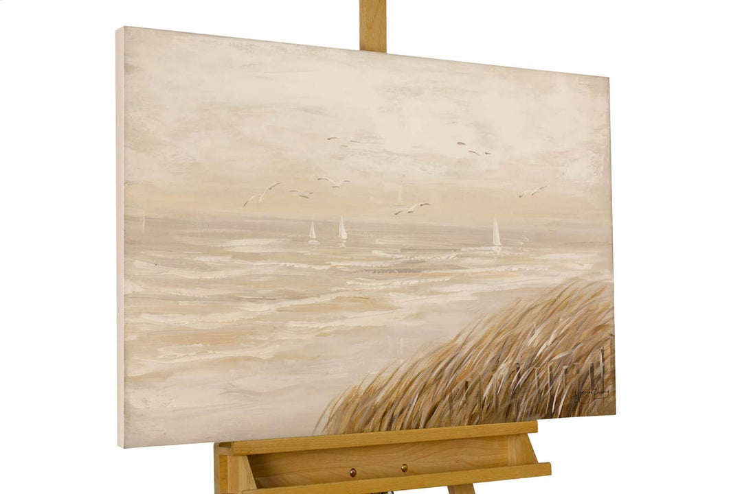 KunstLoft Leinwandbild | 100% HANDGEMALT | 90x60cm | Gemälde 'Sehnsucht nach Meer' | Strände | Beige
