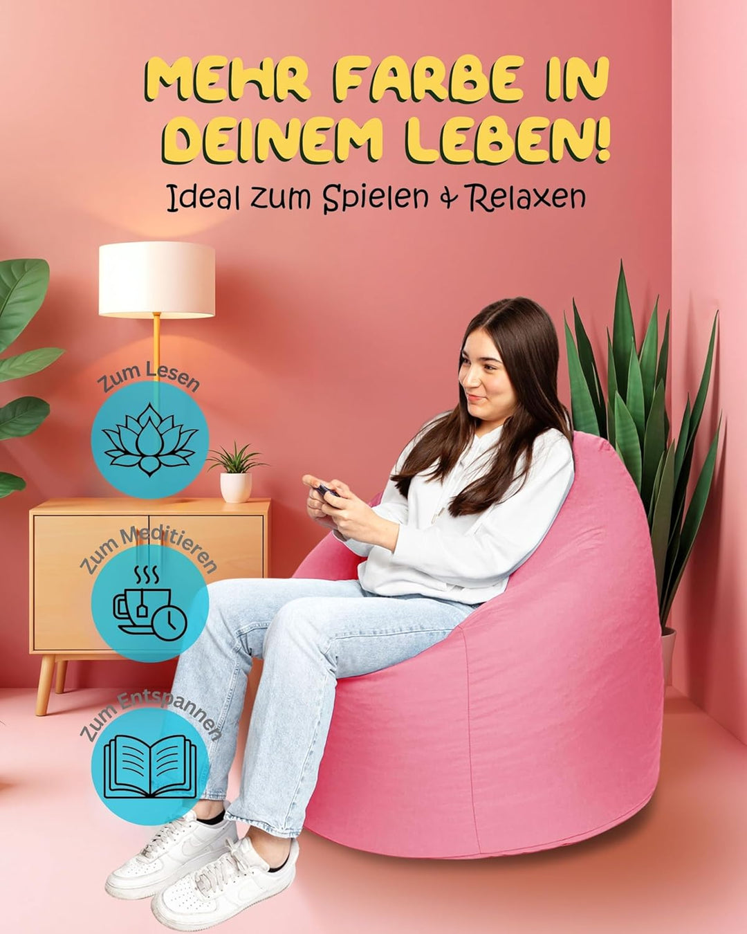 PATCH HOME Sitzsack Tropfenform mit Reissverschluss Nachfüllbar - für In & Outdoor - mit Styropor Fü