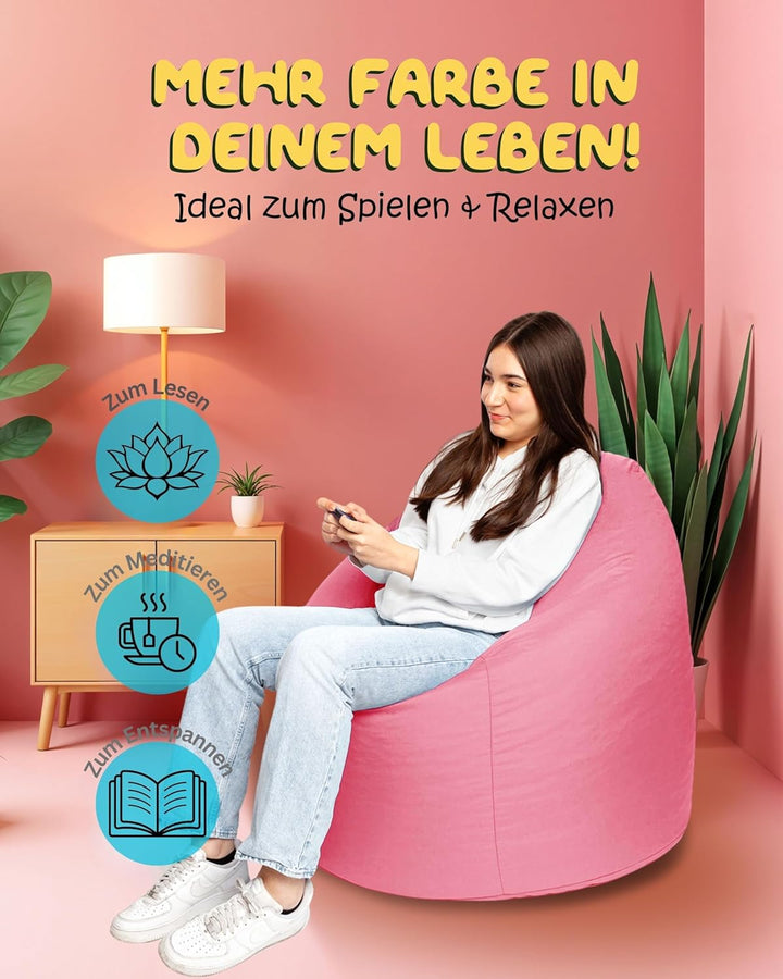 PATCH HOME Sitzsack Tropfenform mit Reissverschluss Nachfüllbar - für In & Outdoor - mit Styropor Fü