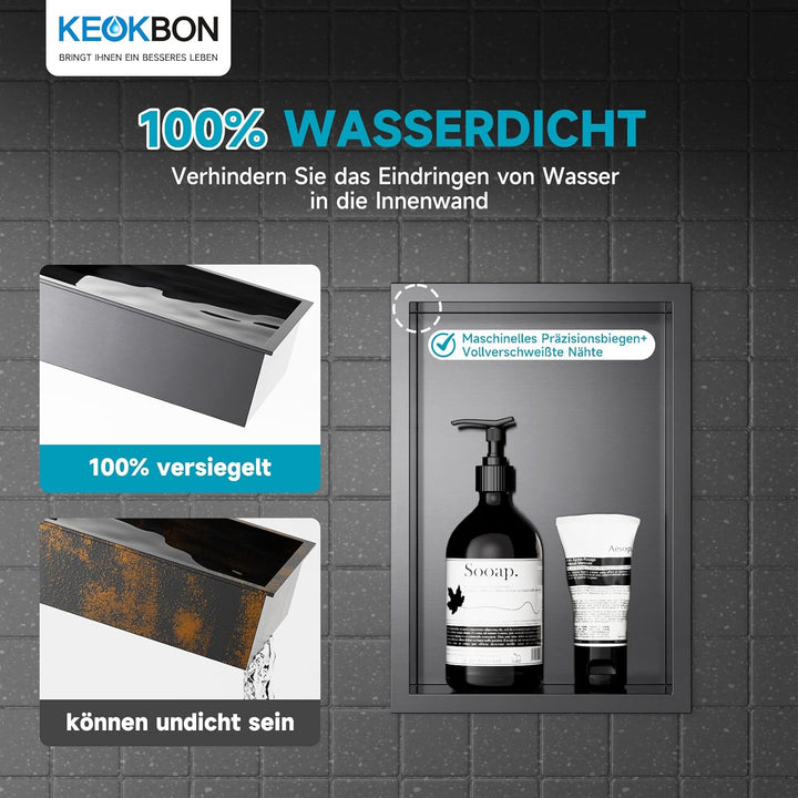 20x30 x10 cm Nano-Graphite Wandnische Dusche Edelstahl Einzelregal Lagerung, Keine Fliesen Erforderl
