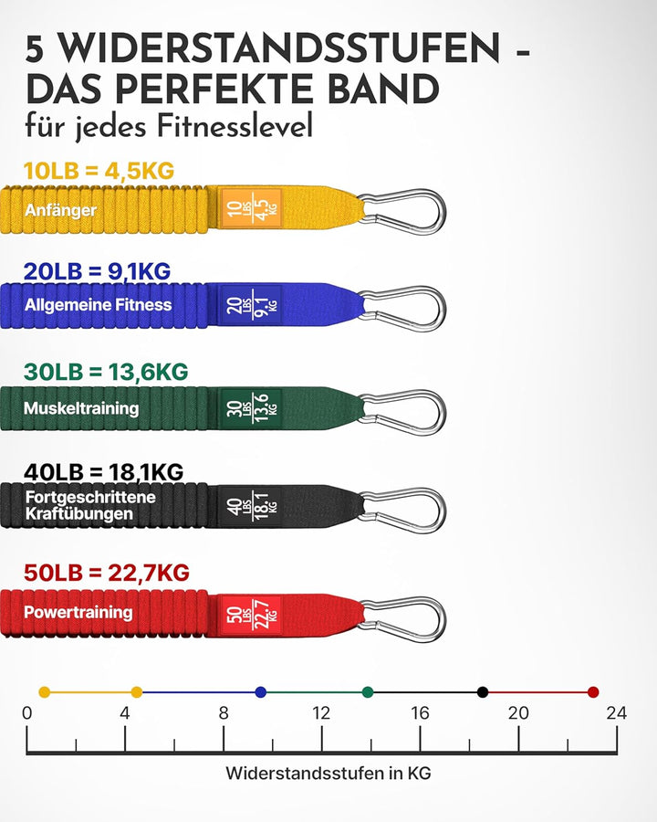 NEOLYMP Premium Resistance Bands Set mit E-Book - Fitnessbänder Expander Set mit 5 Stärken, Türanker