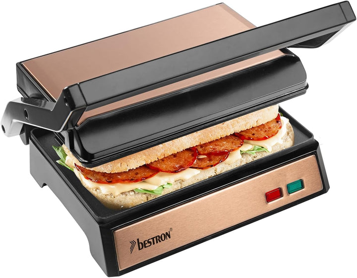 Bestron elektrischer Kontaktgrill mit Auffangschale, Sandwichmaker mit Cool-Touch-Handgriff & 180° Ö