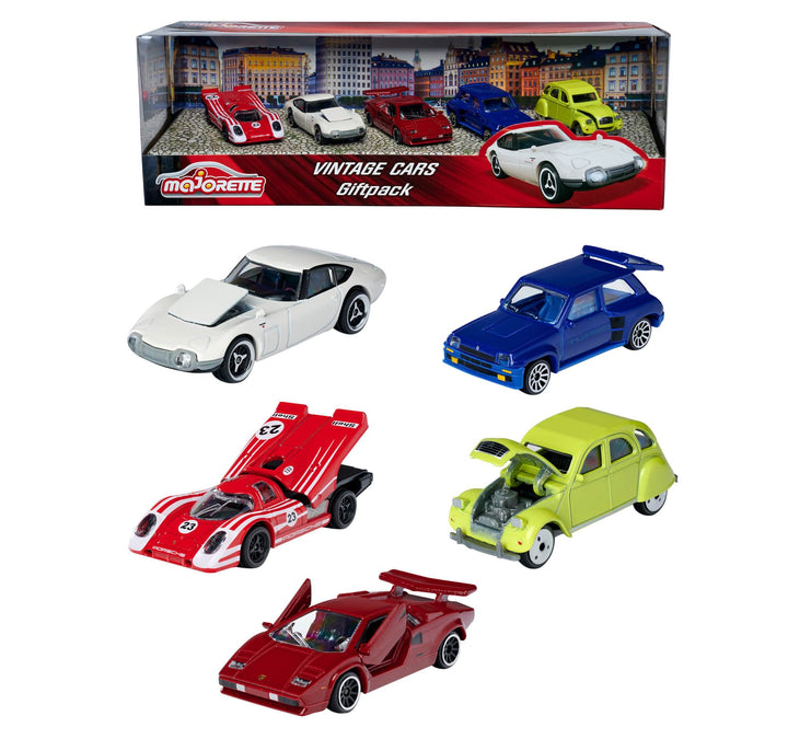 Majorette 212052013 Vintage 5er-Geschenkset, Spielzeugautos mit Freilauf aus Metall, Vintage-Version