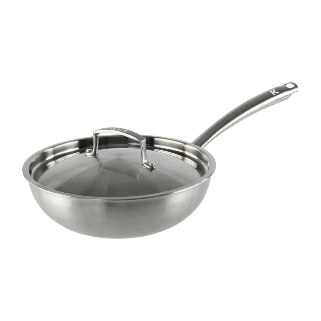KAMBERG - Wok Ø 28 cm aus Edelstahl 18/10 Triply – ohne PFAS – Deckel inklusive – für alle Herde, au