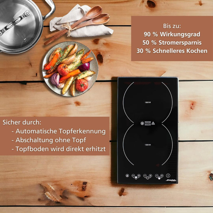 Steba IK 200 Doppel-Induktionskochfeld / 2 Felder / Timer / Einbaufähig, L 51 X B 29 X H 8