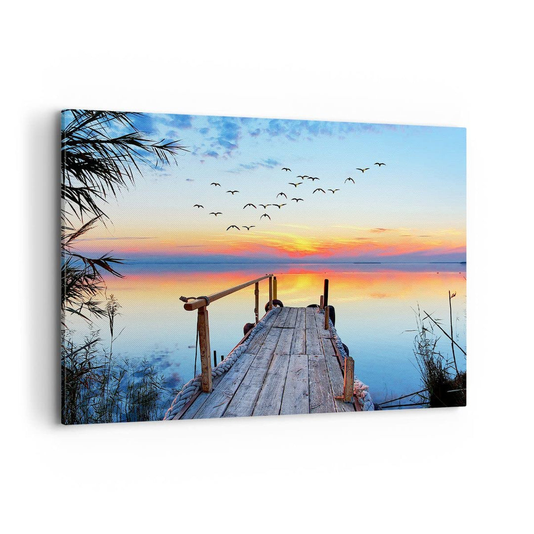 ARTTOR Bilder auf Leinwand 100x70cm Leinwandbild mit Rahmen Brücke See Gross Wanddeko Bild Schlafzim