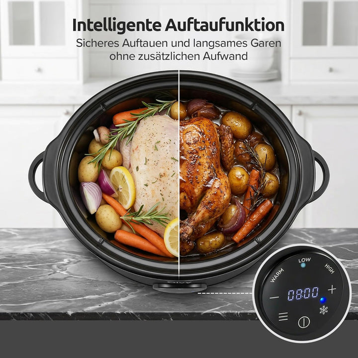 Olvy Slow Cooker 6L Pro Digital Schongarer mit Timer Touchscreen Warmhaltefunktion Auftaufunktion 24