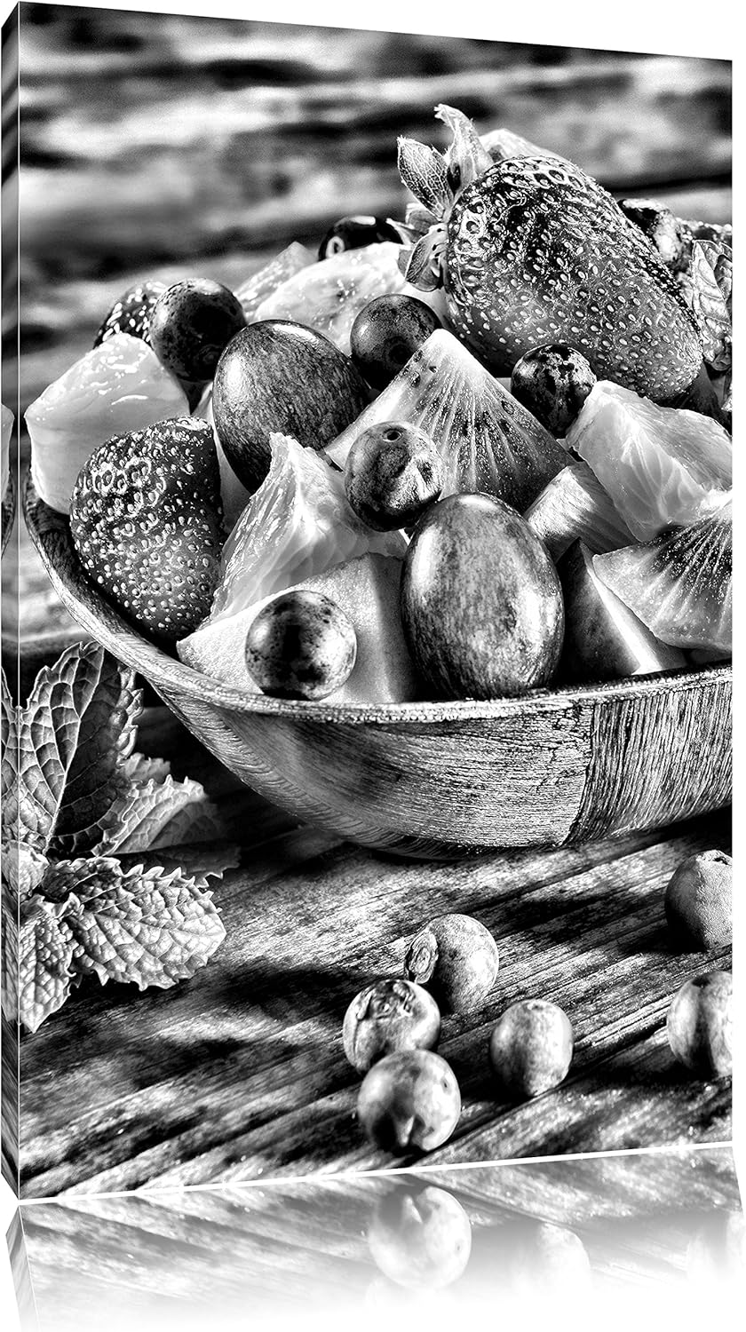 Pixxprint Apfel Kirsche Obstkorb / 100x70cm Leinwandbild bespannt auf Holzrahmen/Wandbild Kunstdruck