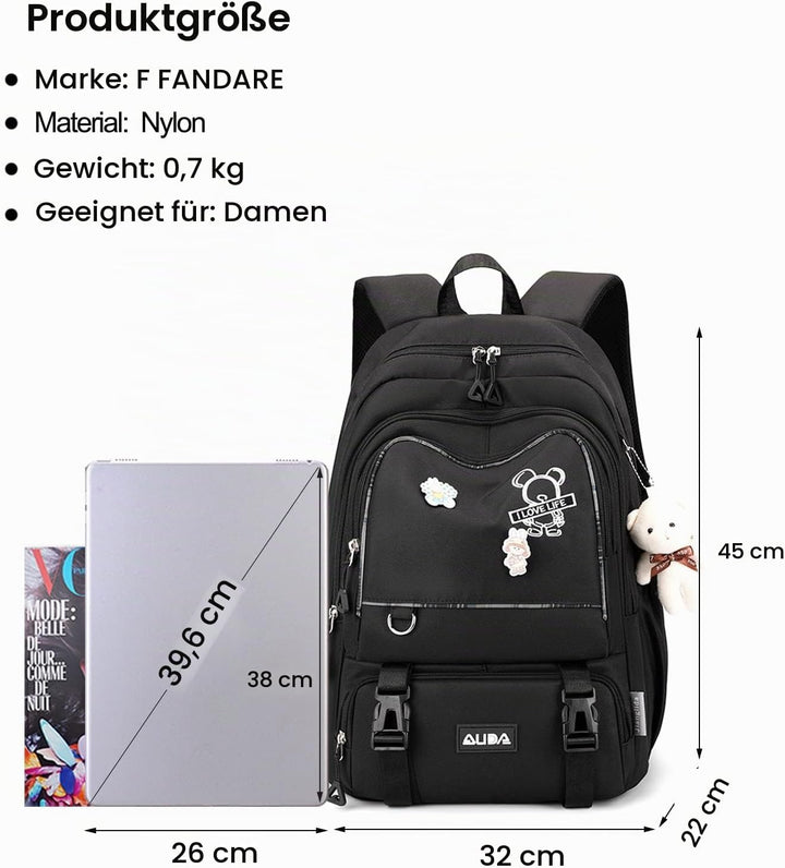 FANDARE Schulrucksack Schulrucksack Kinderrucksack Schultasche Jungen Mädchen Rucksack Schulranzen f