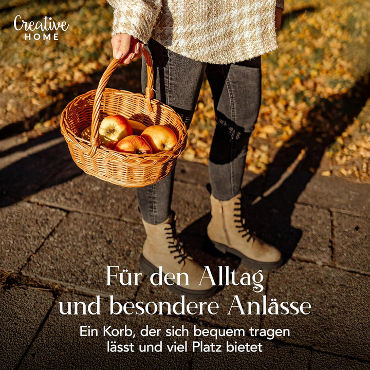 Creative Home Osterkörbchen Osterkorb Picknickkorb Weidenkorb mit Henkel Einkaufskorb | 30 x 27 x 24