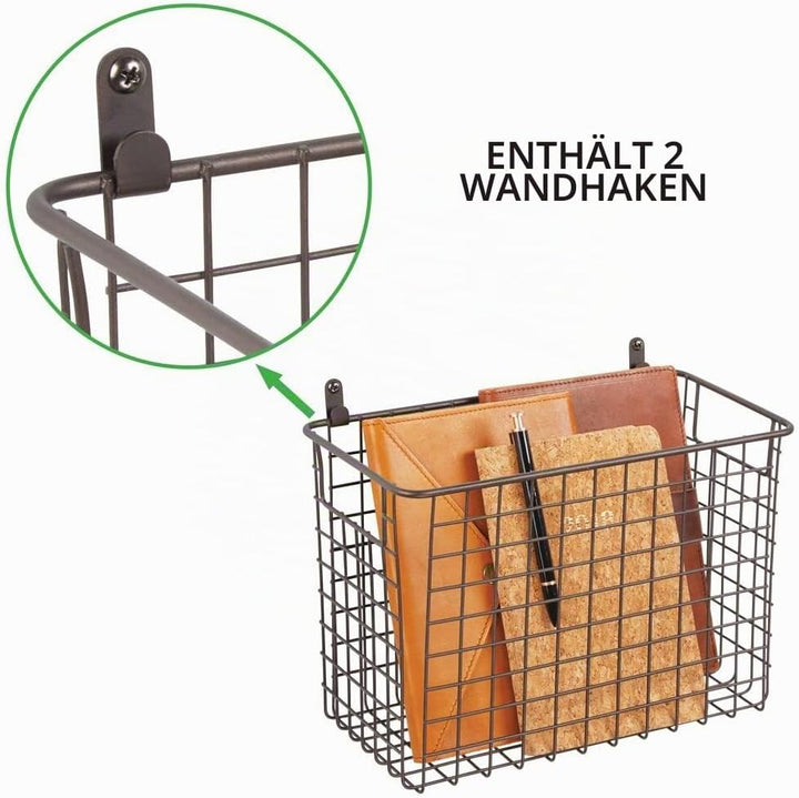 mDesign 2er-Set Wandregal aus Metall – grosser Ablagekorb für Flur, Schlafzimmer und andere Räume –