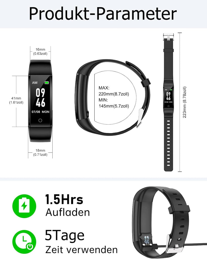 GRV Schrittzähler Uhr Ohne Bluetooth/App/Handy für Damen Herren Kinder,Fitness Tracker Fitnessuhr mi