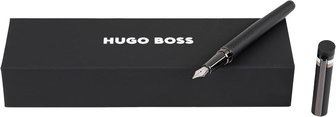 Hugo Boss Loop Iconic Füllfederhalter aus Messing in der Farbe Schwarz, Länge: 14,7cm, Federstärke: