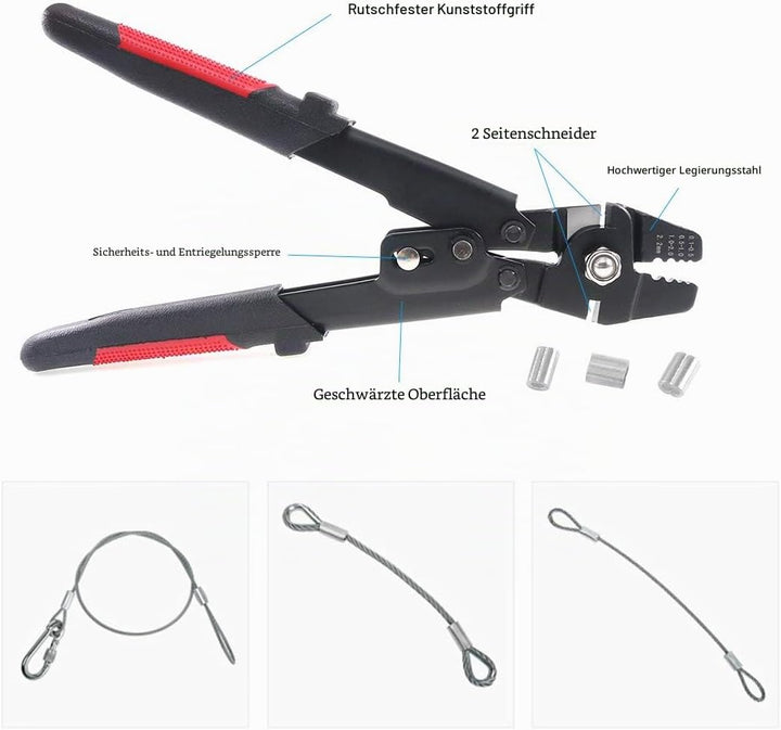 Glarks Drahtseil-Crimpzange bis zu 2,2 mm, Drahtseilwickler, Crimpzange zum Angeln, Crimpzange mit 1