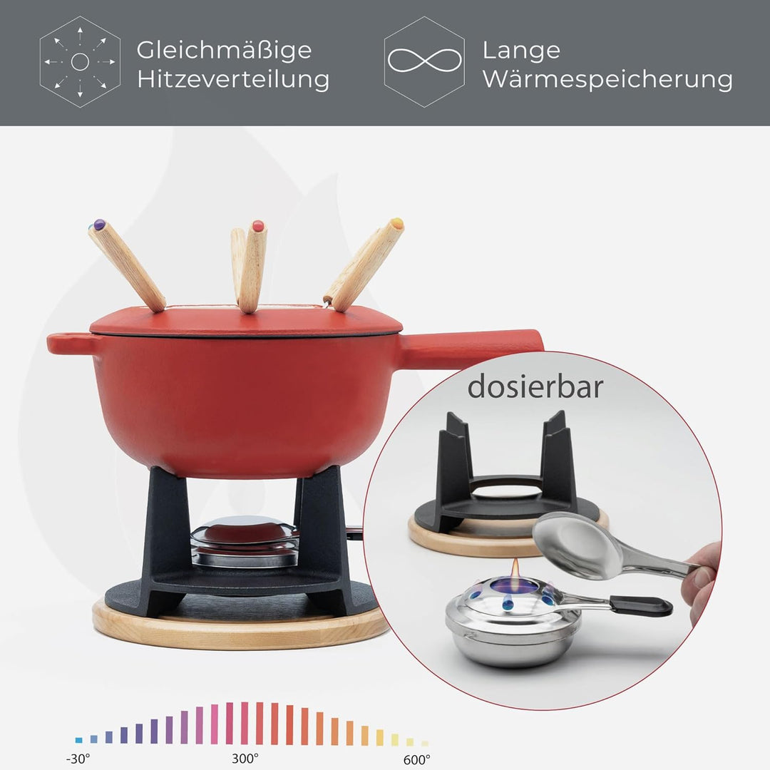 osoltus Fondue-Set für Schokoladen-, Fleisch- oder Käsefondue - Fondue-Topf für 6 Personen - emailli