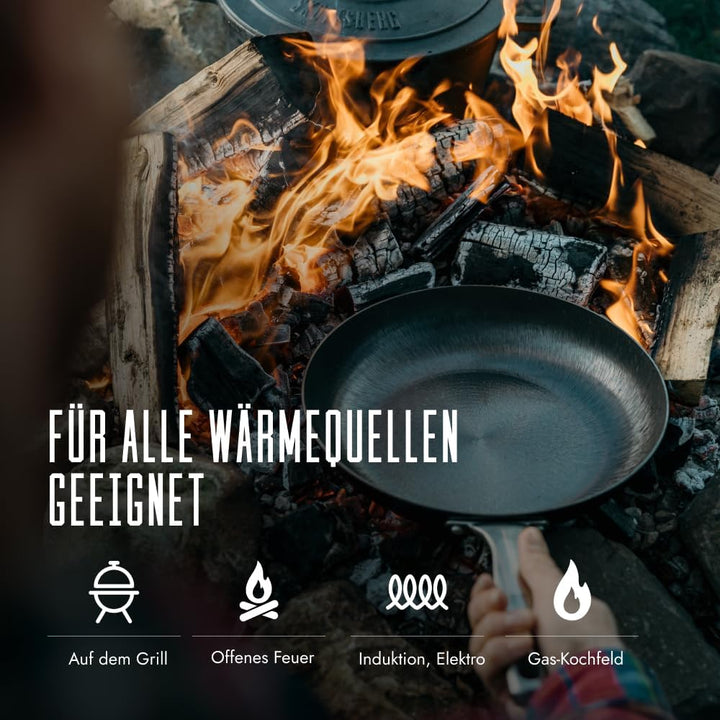 SKOTTSBERG Gusseisen Bratpfanne - Ø 28 cm – vorgebrannt & PFAS‑frei, leichter Edelstahlgriff - ideal