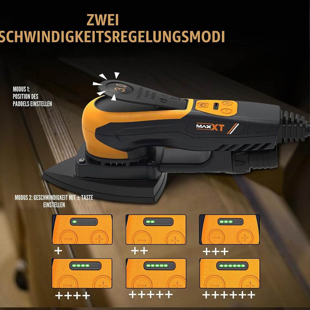 MAXXT Maus-exzenterschleifer mit bürstenlosem Motor, 350W, 3mm Orbit, 4000-10000 U/min, Schleiffläch