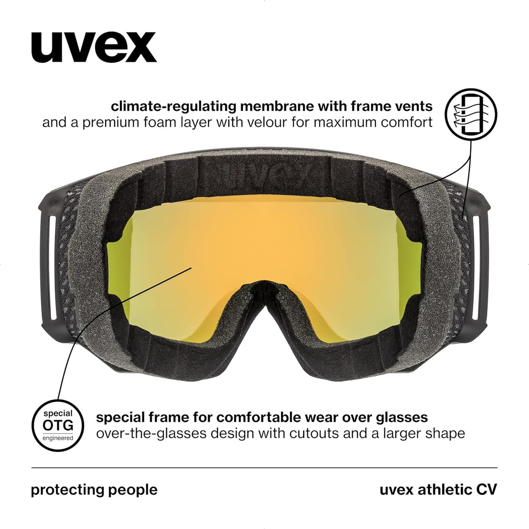 Uvex Unisex Athletic Cv Skibrille (1er Pack) Einheitsgrösse black mat/orange-yellow, Einheitsgrösse